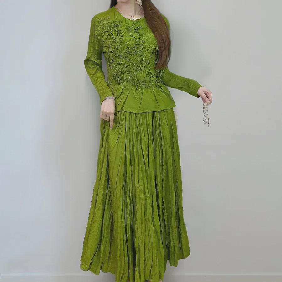 Жіночий повсякденний костюм плісе преміум-класу: Топ з довгим рукавом та облягаюча міді-спідниця двійка Top Only зелений
Жіночий повсякденний костюм плісе преміум-класу: Топ з довгим рукавом та облягаюча міді-спідниця двійка Top Only зелений