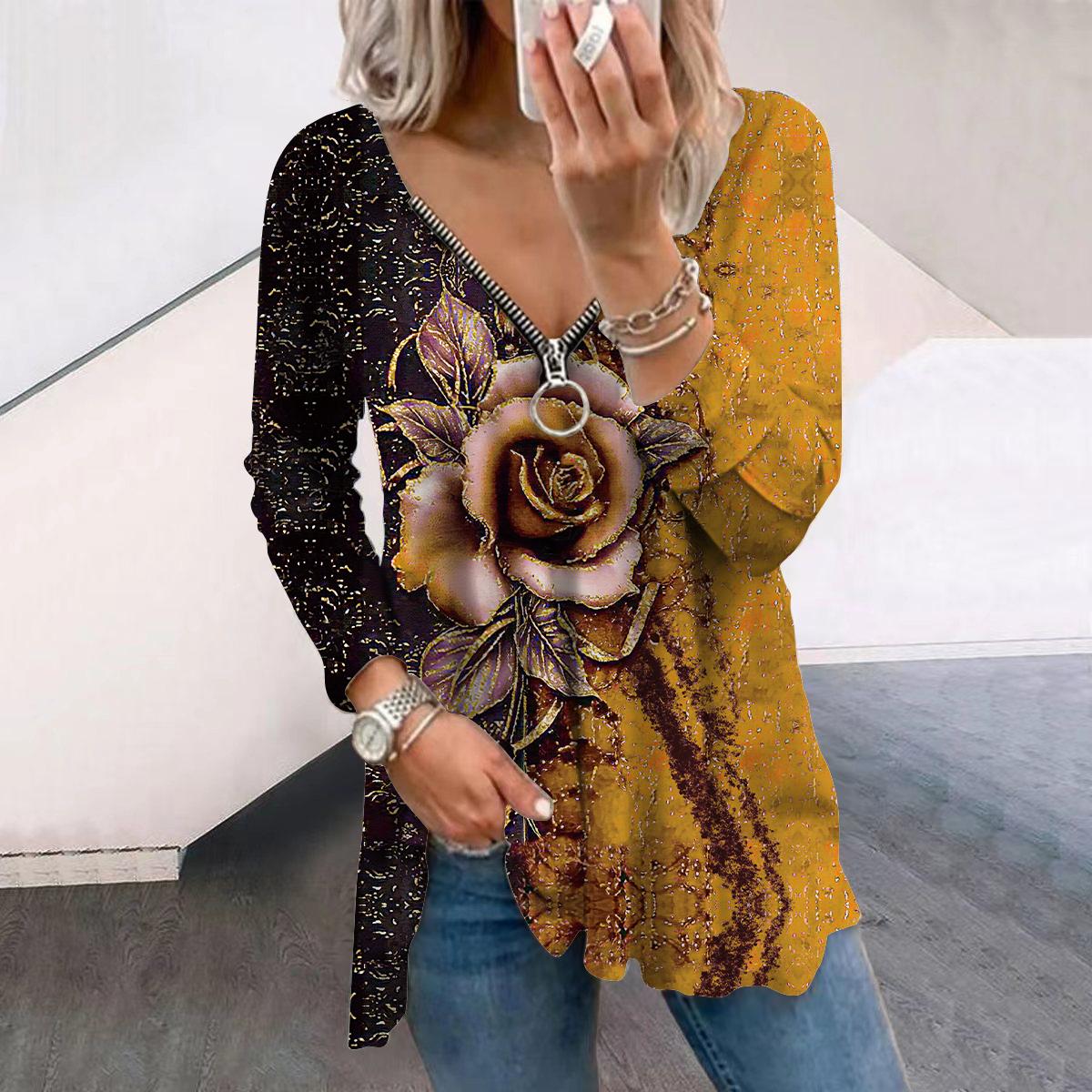Женские осенние футболки с длинным рукавом и принтом золотистых роз, свободные футболки с V-образным вырезом больших размеров, удобные блузки 8XL жёлтый
Женские осенние футболки с длинным рукавом и принтом золотистых роз, свободные футболки с V-образным вырезом больших размеров, удобные блузки 8XL жёлтый