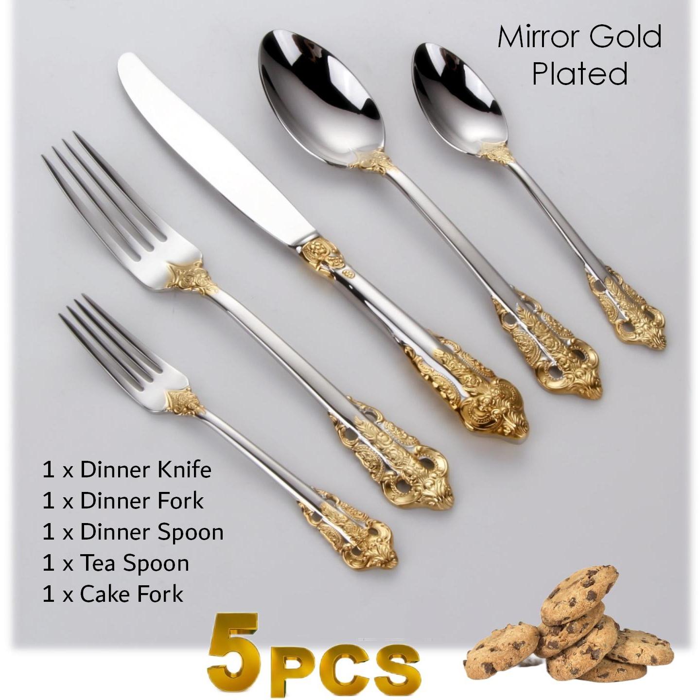 Gorgeous Gold-Plated Cutlery Set 5/10/15/20/25/30 PCS Luxury Stainless Steel Flatware Set Baroque Hollow Handle Dinner Knife
Gorgeous Gold-Plated Cutlery Set 5/10/15/20/25/30 PCS Luxury Stainless Steel Flatware Set Baroque Hollow Handle Dinner Knife