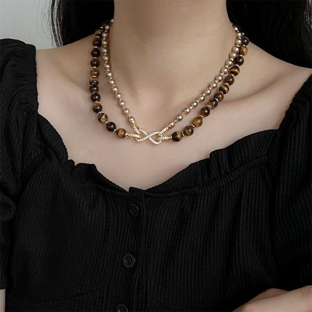 Brown Pearl Beaded Necklace Simple Multilayer Collarbone Chain Tiger Eye Necklace Party Pearl
Brown Pearl Beaded Necklace Simple Multilayer Collarbone Chain Tiger Eye Necklace Party Pearl