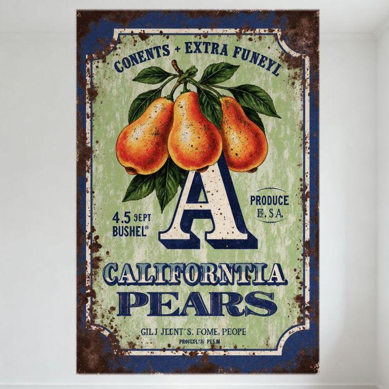Vintage California Pears Metal Tin Sign Rustic Aged Look Wall Decor for Bar Cafe Man Cave Home Decoration Art Plaque 20x30cm(7.8x11.8inch)
Vintage California Pears Metal Tin Sign Rustic Aged Look Wall Decor for Bar Cafe Man Cave Home Decoration Art Plaque 20x30cm(7.8x11.8inch)