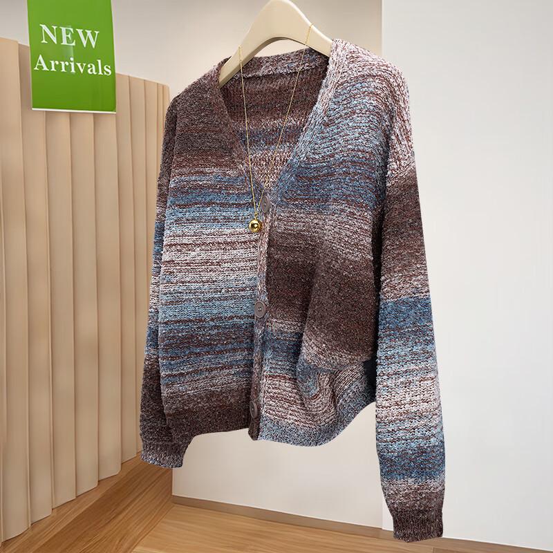 Women s Striped V-Neck Knit Short Cardigan One Size
Women s Striped V-Neck Knit Short Cardigan One Size