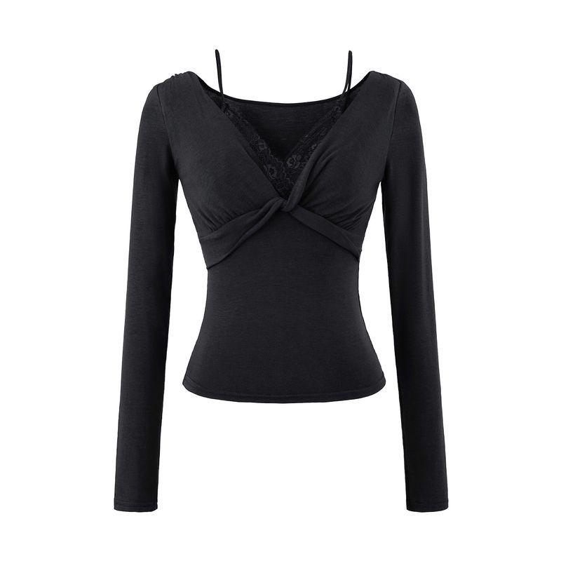 2025 Autumn Hot Girl Style Fake Two-Piece Lace Patchwork Camisole Top Women s Slim Fit V-Neck Twist Knot Long Sleeve T-Shirt Black M
2025 Autumn Hot Girl Style Fake Two-Piece Lace Patchwork Camisole Top Women s Slim Fit V-Neck Twist Knot Long Sleeve T-Shirt Black M