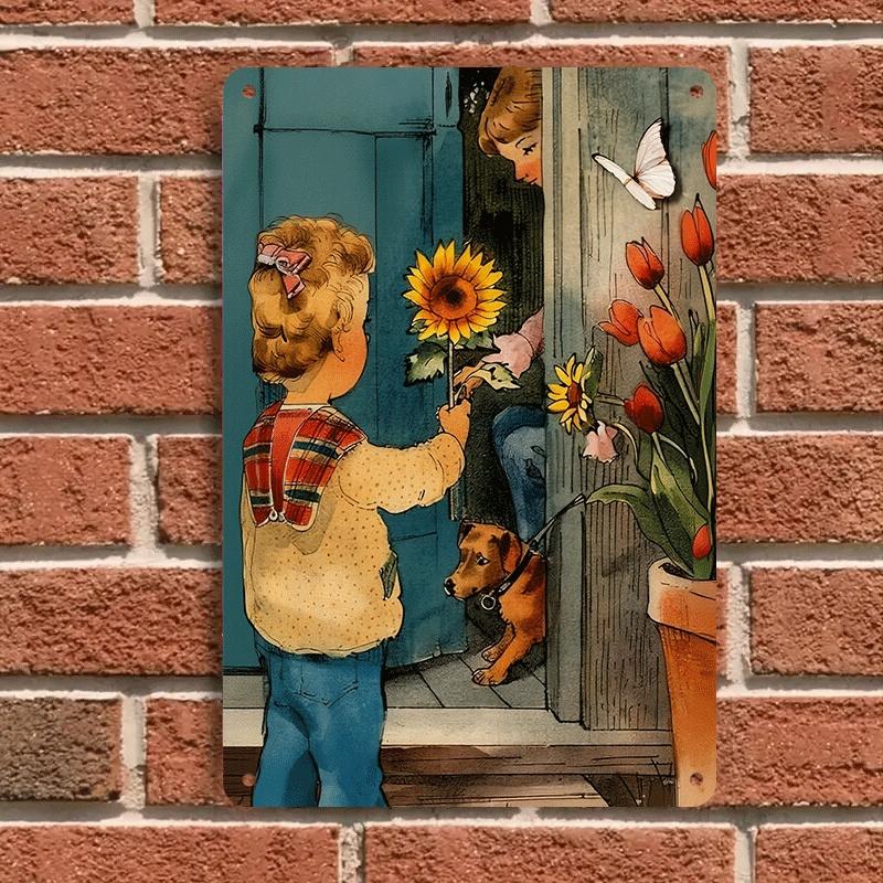 1 piece of warm and playful tin painting plaque featuring a sunflower girl and a puppy, a cozy scene for home wall decoration in (as the picture,20x30cm)
1 piece of warm and playful tin painting plaque featuring a sunflower girl and a puppy, a cozy scene for home wall decoration in (as the picture,20x30cm)