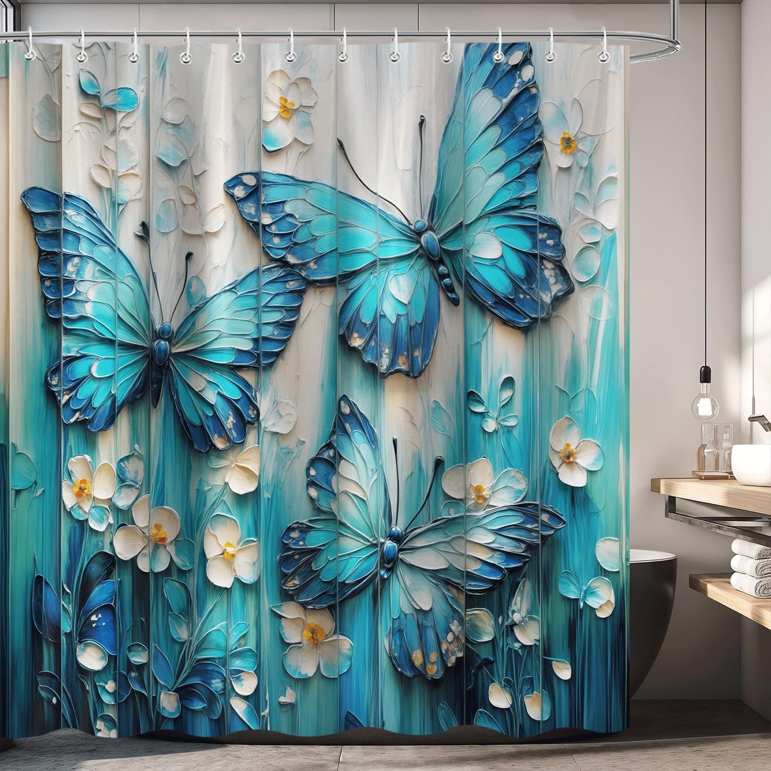 Blue And Green Butterfly Shower Curtain, Retro Colorful Fun Floral Aesthetic Shower Curtain Set Washable Waterproof Fabric W60H190(CM)-1 Pcs
Blue And Green Butterfly Shower Curtain, Retro Colorful Fun Floral Aesthetic Shower Curtain Set Washable Waterproof Fabric W60H190(CM)-1 Pcs