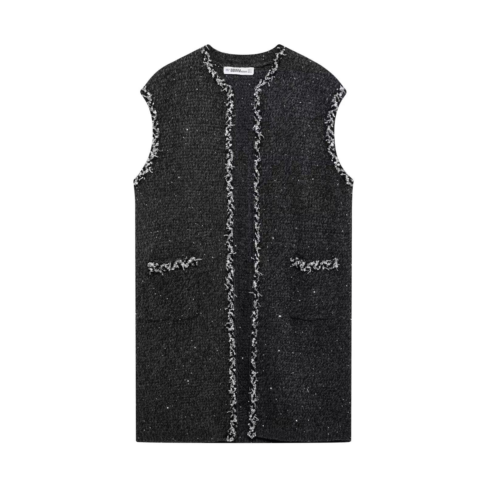 Зимний женский вязаный жилет без рукавов в европейском и американском стиле с пайетками Medium чёрный
Зимний женский вязаный жилет без рукавов в европейском и американском стиле с пайетками Medium чёрный