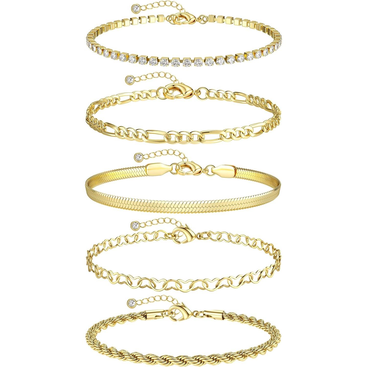 Bobisty 5Pcs Ankle Bracelets 14K Gold Plated Waterproof Stainless Steel Cuban Link Chain Ankle Set for Women Summer Beach Jewel
Bobisty 5Pcs Ankle Bracelets 14K Gold Plated Waterproof Stainless Steel Cuban Link Chain Ankle Set for Women Summer Beach Jewel
