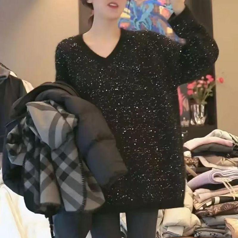 Пуловер с V-образным вырезом с пайетками, осенне-зимний ленивый стиль, средней длины, свободный вязаный свитер-топ 3XL чёрный
Пуловер с V-образным вырезом с пайетками, осенне-зимний ленивый стиль, средней длины, свободный вязаный свитер-топ 3XL чёрный