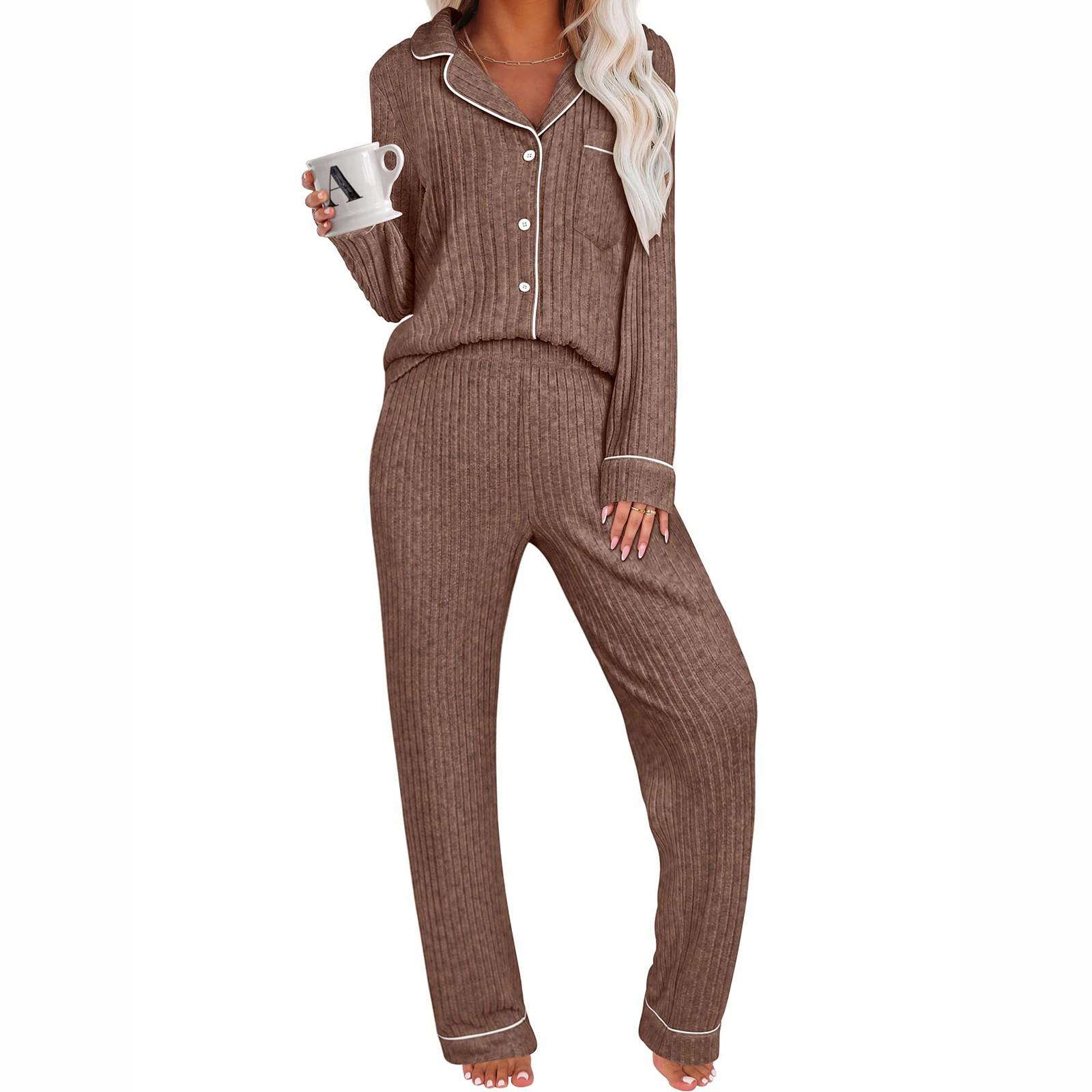Женские пижамные комплекты с длинным рукавом, на пуговицах, в рубчик, топ и брюки, подходящий комплект, повседневный осенний костюм из 2 предметов, одежда для сна L
Женские пижамные комплекты с длинным рукавом, на пуговицах, в рубчик, топ и брюки, подходящий комплект, повседневный осенний костюм из 2 предметов, одежда для сна L