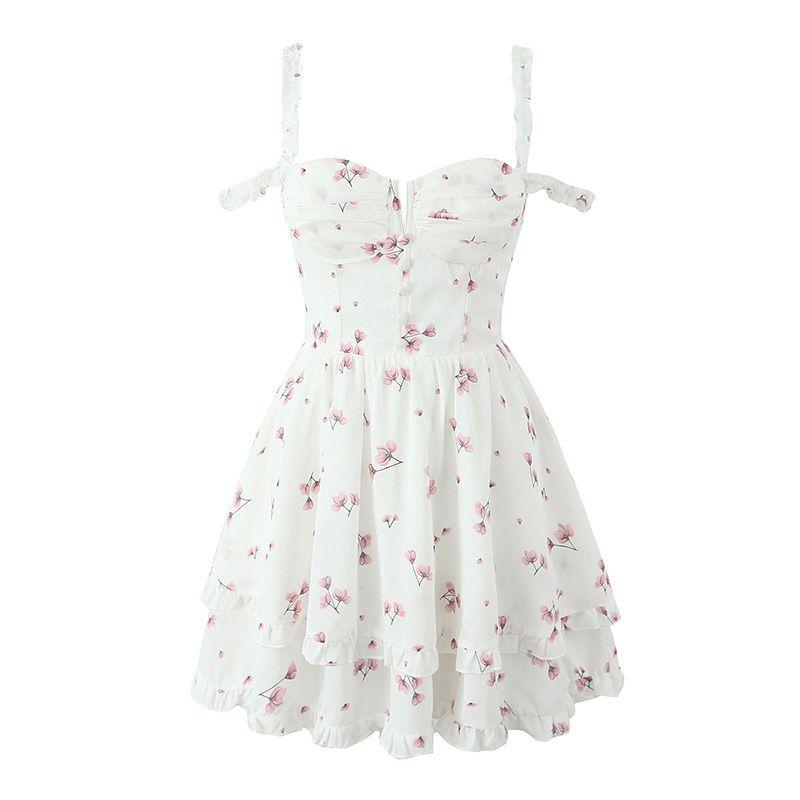 Rose Lovers French style Sweet Fairy Floral Fungus Suspender Skirt Slim fit Slimming Holiday Style Short Dress White background pink flower S
Rose Lovers French style Sweet Fairy Floral Fungus Suspender Skirt Slim fit Slimming Holiday Style Short Dress White background pink flower S