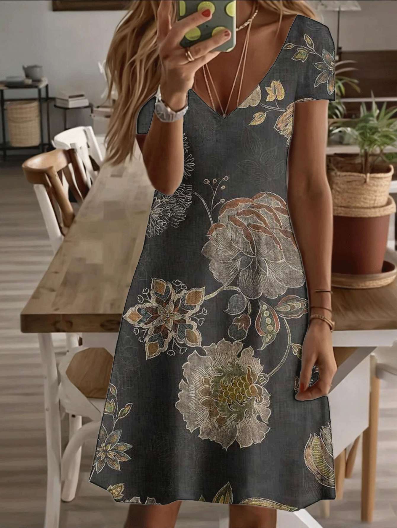 Vneck shortsleeve midi dress vintage floral print pattern 3D premium printing durable casual fashion elegant summer style breathable soft fabric chic 7XL дубильна кора
Vneck shortsleeve midi dress vintage floral print pattern 3D premium printing durable casual fashion elegant summer style breathable soft fabric chic 7XL дубильна кора