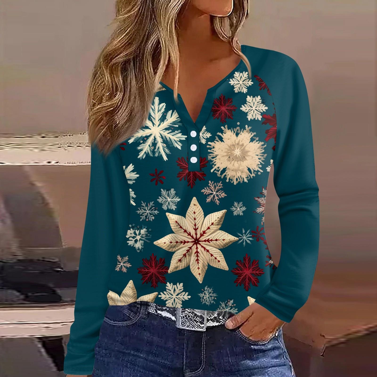 Женская мода повседневная рождественская печать V-образный вырез рукава реглан с декоративными пуговицами длинный рукав футболка топ XXL
Женская мода повседневная рождественская печать V-образный вырез рукава реглан с декоративными пуговицами длинный рукав футболка топ XXL
