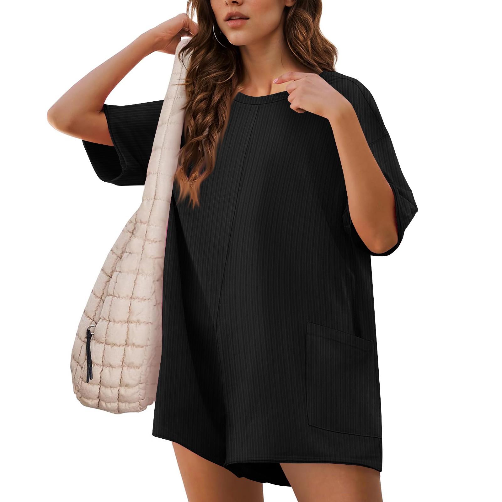 Летние комбинезоны для женщин с коротким рукавом, ребристые, свободные, двусторонние, футболка, комбинезон, шорты с карманом L чёрный
Летние комбинезоны для женщин с коротким рукавом, ребристые, свободные, двусторонние, футболка, комбинезон, шорты с карманом L чёрный