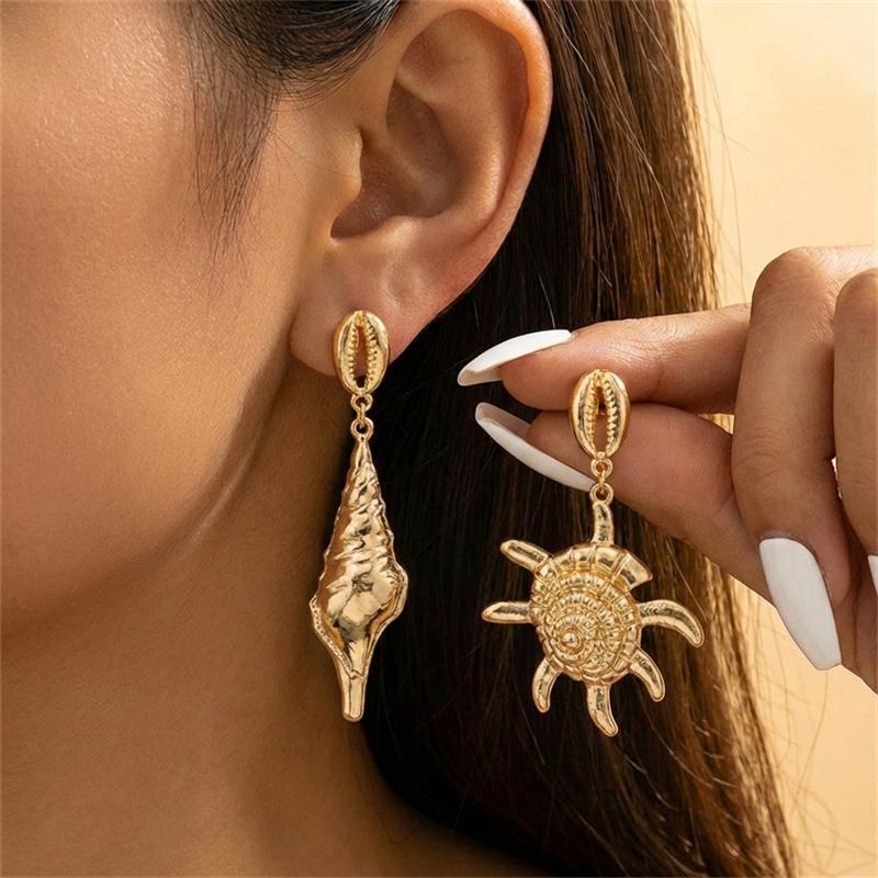 Ocean Style Asymmetrical Conch Starfish Dangle Earrings for Women Metal Textured Scallops Shell Earring Beach Mismatched Jewelry
Ocean Style Asymmetrical Conch Starfish Dangle Earrings for Women Metal Textured Scallops Shell Earring Beach Mismatched Jewelry