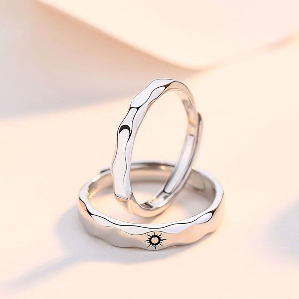 Кольцо с волнистым узором Солнце и Луна для пар, модная регулируемая пара колец для влюбленных, ювелирные изделия из серебра 925 пробы для мужчин и женщин, подарок на День Святого Валентина