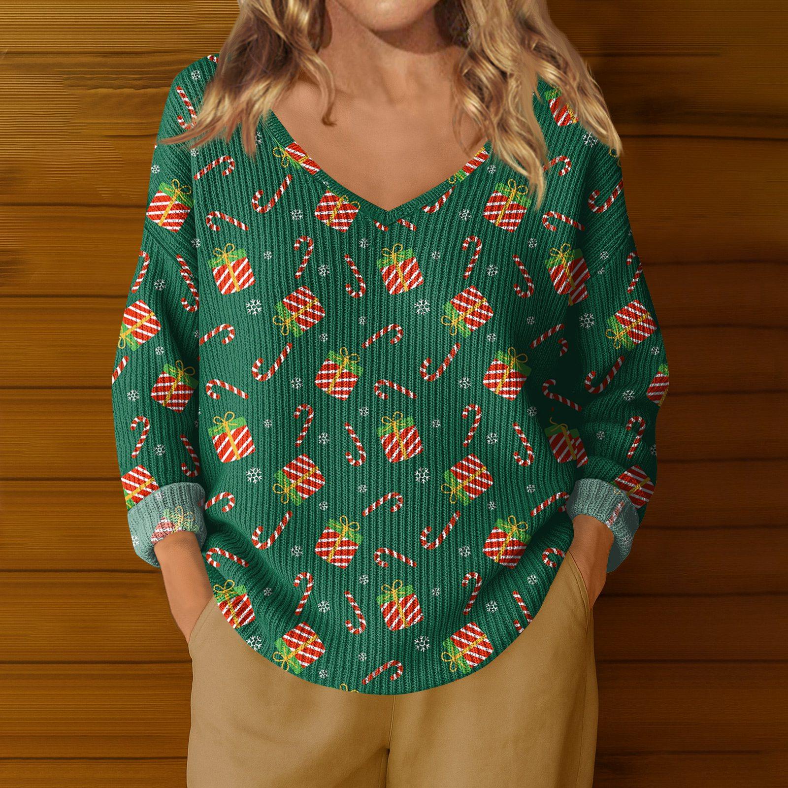 Women s Casual V-Neck Long Sleeve Knitted Christmas Print Pullover M
Women s Casual V-Neck Long Sleeve Knitted Christmas Print Pullover M