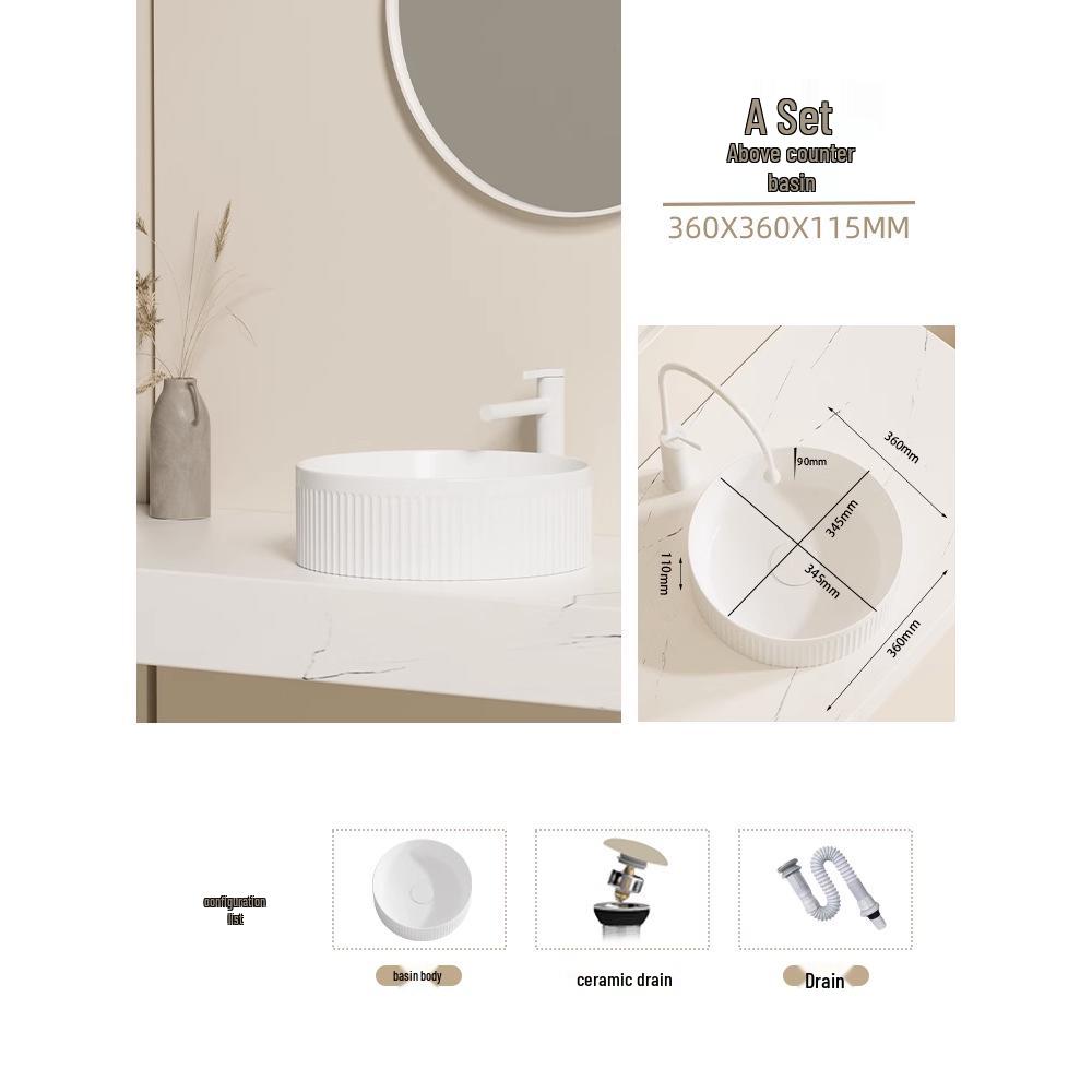 Round Vertical Stripe Ceramic Countertop Washbasin for Small Bathroom or Balcony
Round Vertical Stripe Ceramic Countertop Washbasin for Small Bathroom or Balcony