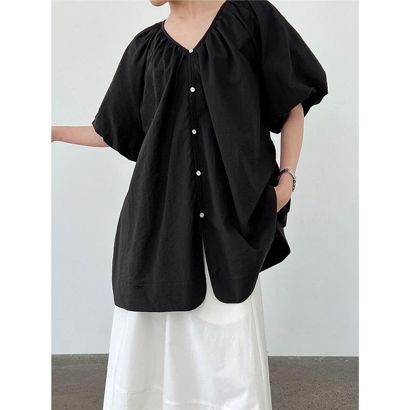 French V Neck Loose Puff Sleeve Shirt For Women Summer Reversible Cardigan Casual Top Loose Fit Blouse Comfortable Women s Shirt Stylish Top L чорний
French V Neck Loose Puff Sleeve Shirt For Women Summer Reversible Cardigan Casual Top Loose Fit Blouse Comfortable Women s Shirt Stylish Top L чорний
