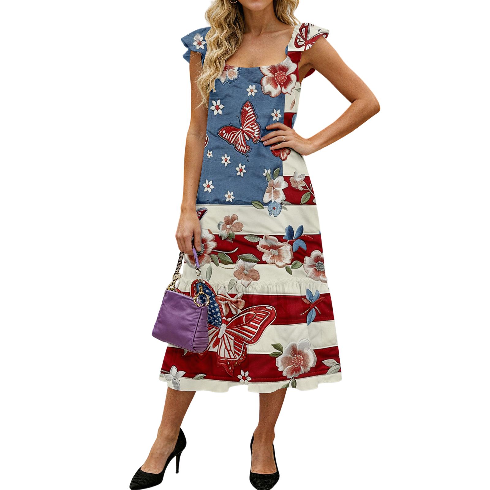 Women s Fashion Loose Mid-length Ruffled Flying Sleeve Independence Day Printed Dress XL винний
Women s Fashion Loose Mid-length Ruffled Flying Sleeve Independence Day Printed Dress XL винний