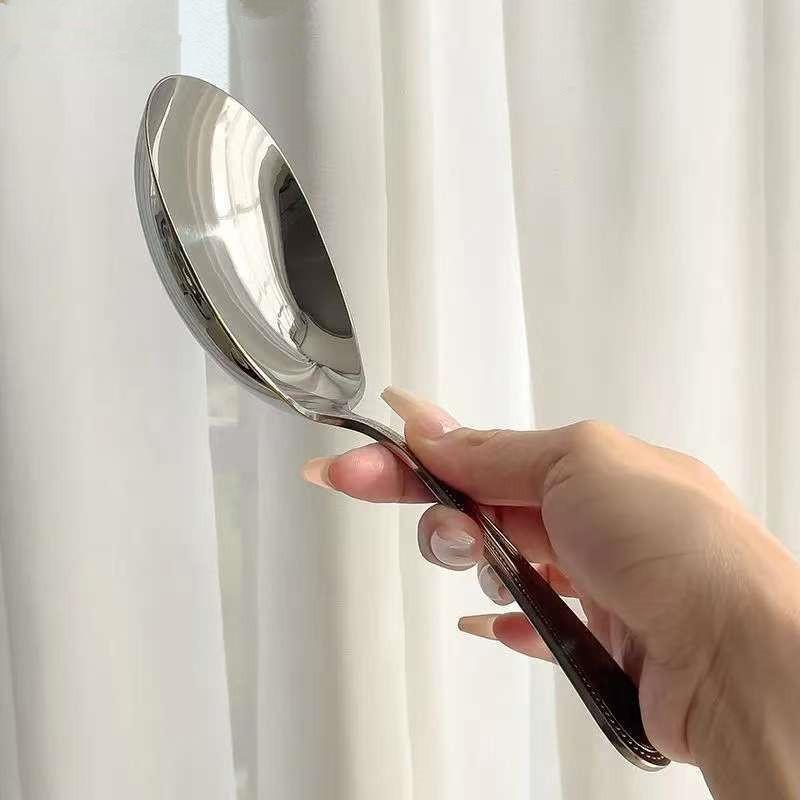 Большая квадратная кухонная ложка из нержавеющей стали с плоским дном, половник для рисового супа для десерта, мороженого, сервировочная лопатка, посуда 1PCS