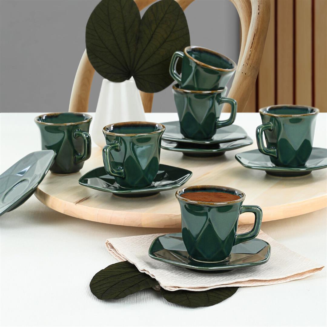 Кофейная чашка с изумрудным хрусталем, набор из 12 предметов на 6 персон