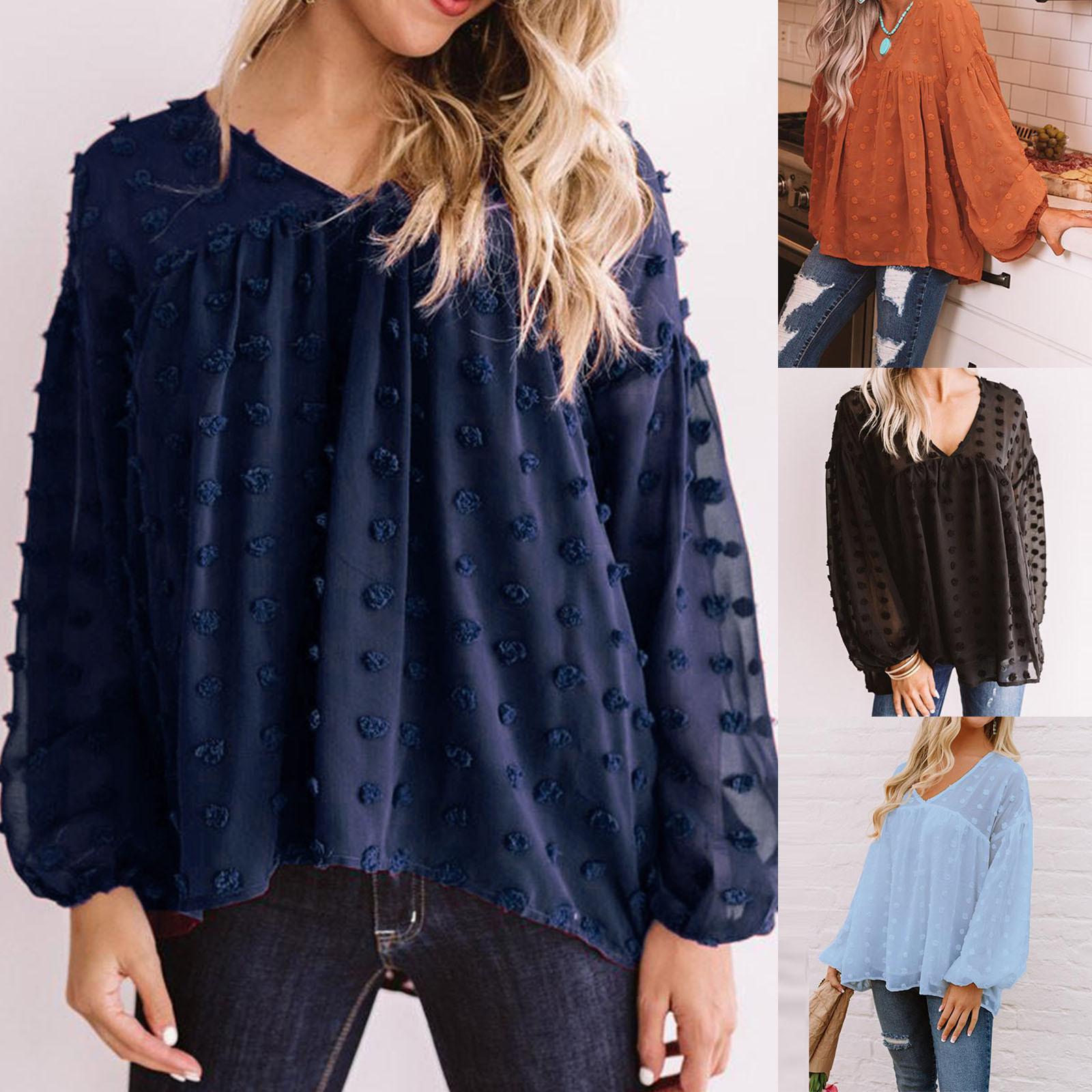Women s Casual V-neck Shirt Long Sleeve T-shirt Top Blouse