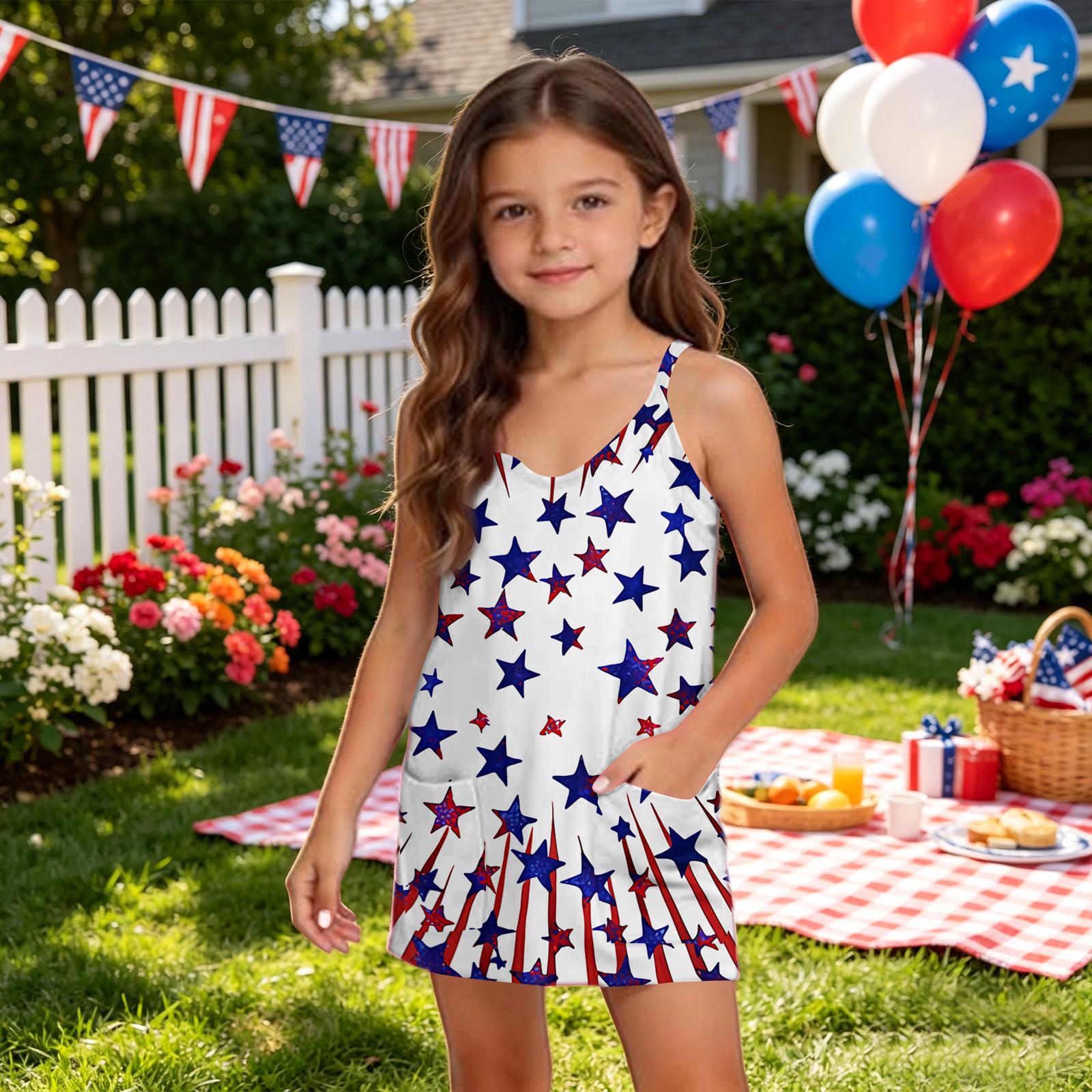 Girls Summer V Neck Romper Sleeveless One Piece Shorts with Pockets Independence Day Stars and Stripes Pattern 140
Girls Summer V Neck Romper Sleeveless One Piece Shorts with Pockets Independence Day Stars and Stripes Pattern 140