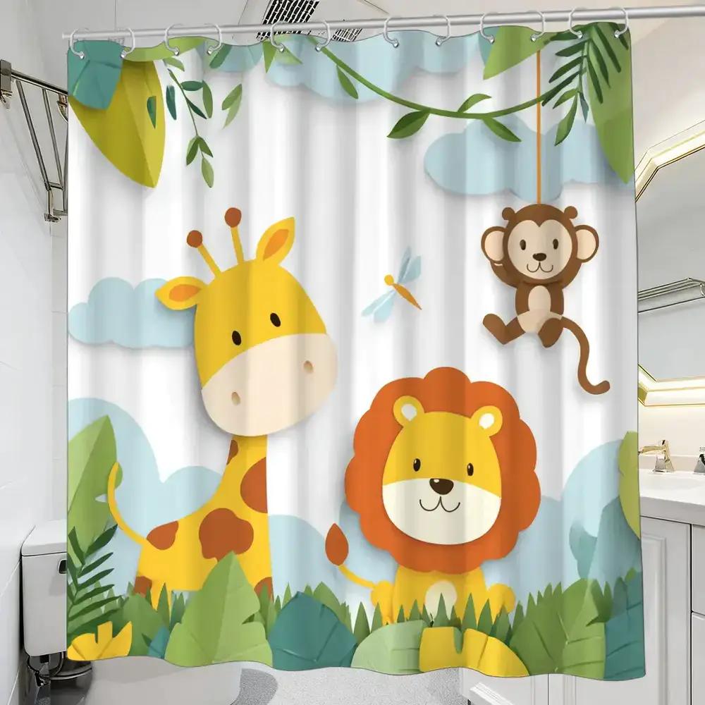 Kids Jungle Shower Curtain – Cute Giraffe, Lion & Monkey In Leafy Canopy, 12 Hooks, 70.87×70.87 Waterproof Bathroom Decor W60H190(CM)-1 Pcs
Kids Jungle Shower Curtain – Cute Giraffe, Lion & Monkey In Leafy Canopy, 12 Hooks, 70.87×70.87 Waterproof Bathroom Decor W60H190(CM)-1 Pcs
