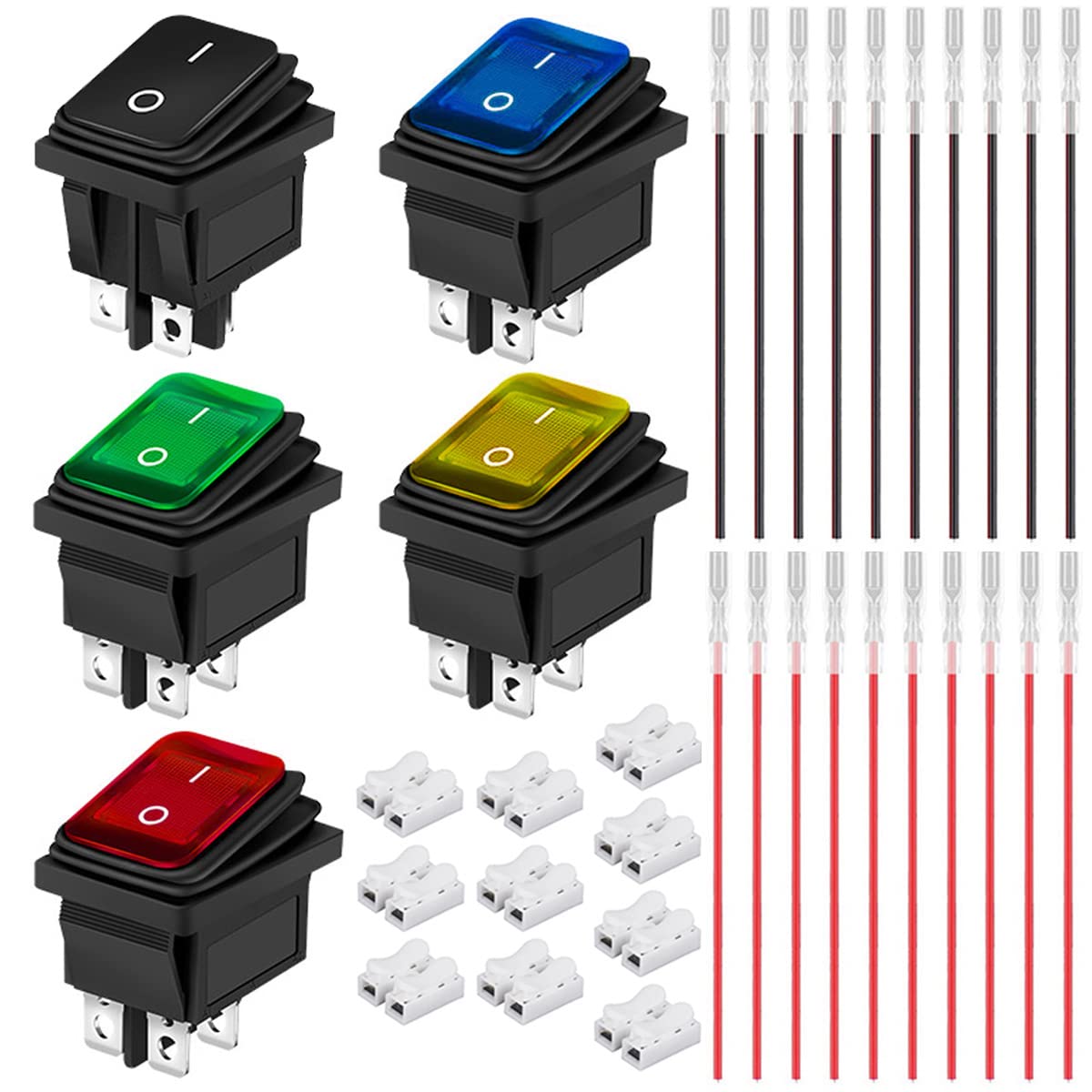 5pcs Rocker Switch AC 16A/250V 20A/125V DPST On/Off Waterproof Mini Press Button 5 Colors (Black/Red/Green/Yellow/Blue) 4 Pin 2 Position
5pcs Rocker Switch AC 16A/250V 20A/125V DPST On/Off Waterproof Mini Press Button 5 Colors (Black/Red/Green/Yellow/Blue) 4 Pin 2 Position