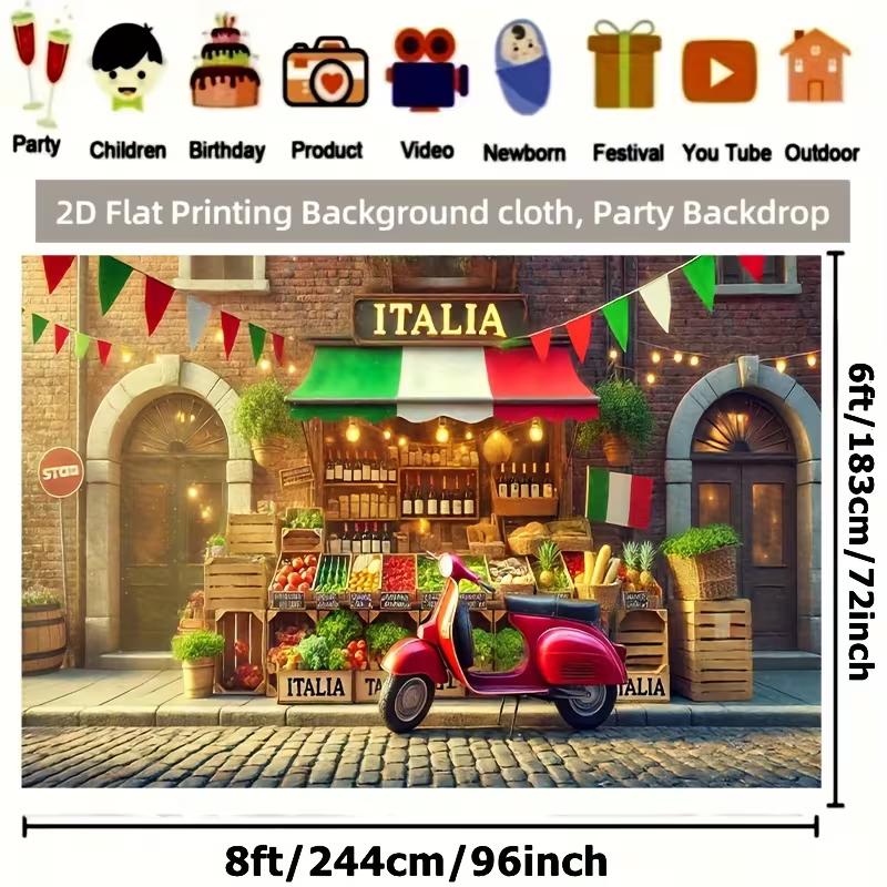 2D Flat Printing Italian Cafe Backdrop Italy Themed Party Banner for Photography 47.2x31.5inch/120*80cm
2D Flat Printing Italian Cafe Backdrop Italy Themed Party Banner for Photography 47.2x31.5inch/120*80cm