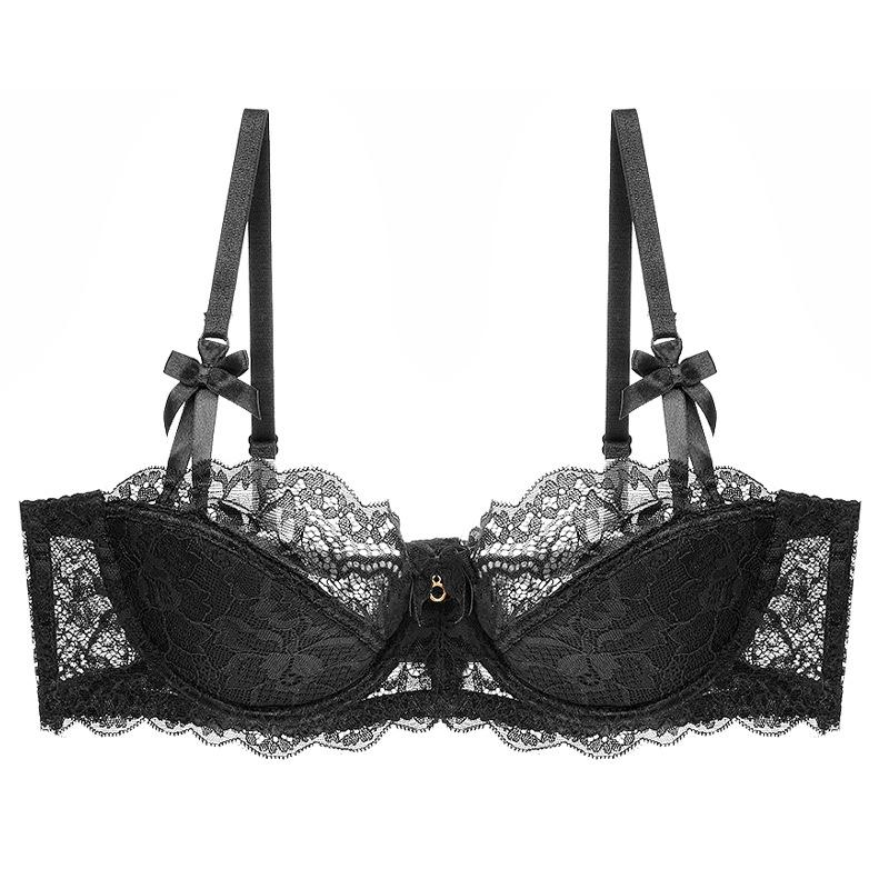 Сексуальное кружевное нижнее белье тонкий хлопок полупрозрачная чашка большая грудь маленькое французское нижнее белье против провисания большой размер бюстгальтер покрытие 95D чёрный