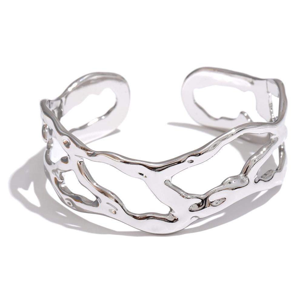 Yhpup Stylish Unique Design Stainless Steel Metal Hollow Wide Cuff Bracelet Bangle Texture Rust Proof 18K PVD Plated Jewelry
Yhpup Stylish Unique Design Stainless Steel Metal Hollow Wide Cuff Bracelet Bangle Texture Rust Proof 18K PVD Plated Jewelry
