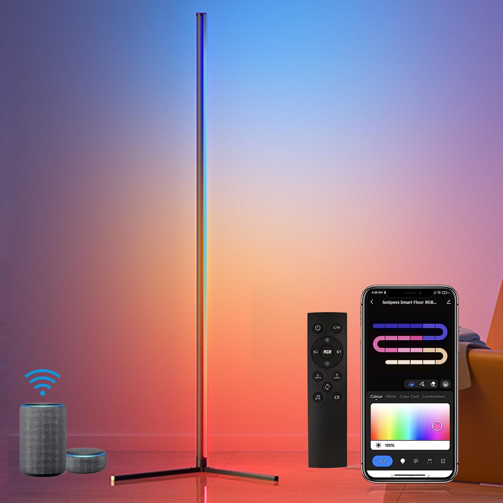 RGB Floor Lamp, Ambient Lighting, Alexa Compatible, 155cm Tall, 16 Million Colors, LED Corner Light, Dimmable, Color Adjustable, Smart Home, Japanese
RGB Floor Lamp, Ambient Lighting, Alexa Compatible, 155cm Tall, 16 Million Colors, LED Corner Light, Dimmable, Color Adjustable, Smart Home, Japanese