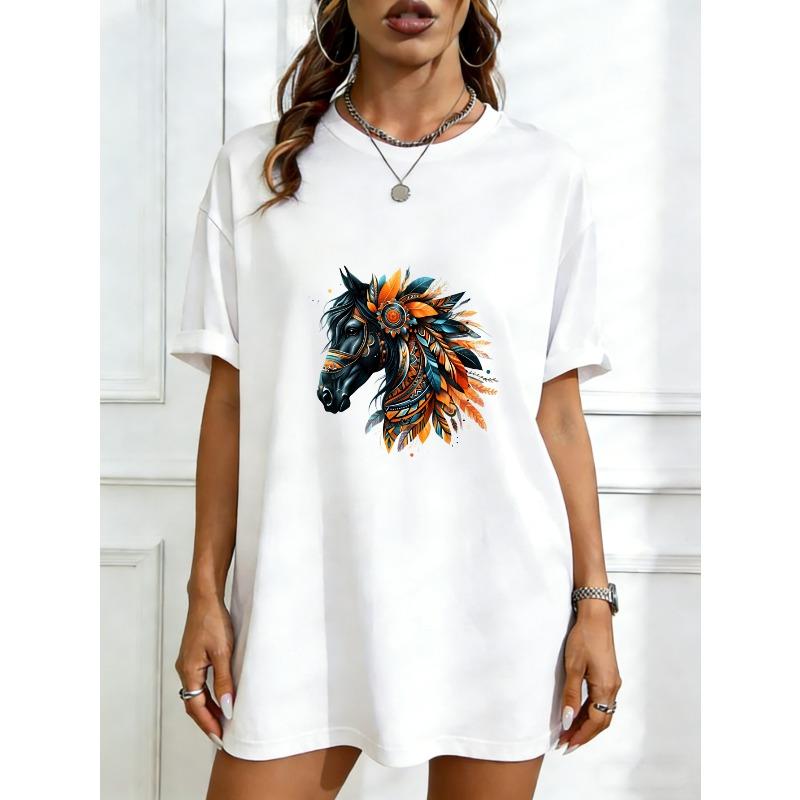 Oversized T Shirt Dress Black Horse With Feathers And Tribal Design Graphic Print Casual Streetwear For Women XXXXL
Oversized T Shirt Dress Black Horse With Feathers And Tribal Design Graphic Print Casual Streetwear For Women XXXXL