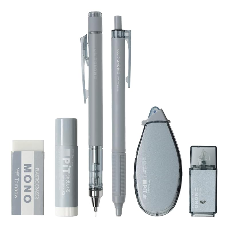 Tombow pencil MONO PIT 6 piece stationery set ash color steel mechanical pencil 0.5mm set PCC-642CAZ
Tombow pencil MONO PIT 6 piece stationery set ash color steel mechanical pencil 0.5mm set PCC-642CAZ