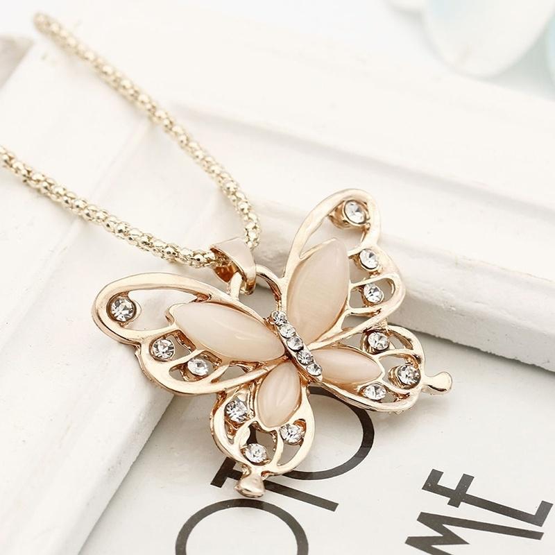 Милое искусственное опаловое ожерелье с подвеской в виде бабочки, элегантная длинная цепочка свитера для девочек 
Милое искусственное опаловое ожерелье с подвеской в виде бабочки, элегантная длинная цепочка свитера для девочек