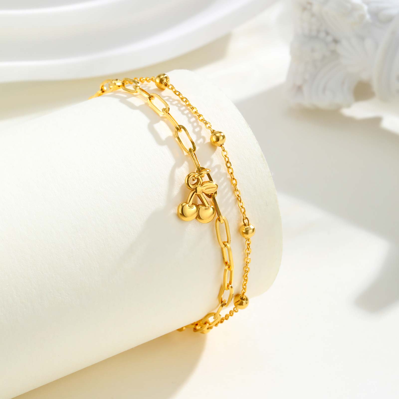 Stainless Steel Double-layer Cherry Drop Bracelet,Gold Color Women s Bead Link Chain Bracelets,Chic Jewelry Gift
Stainless Steel Double-layer Cherry Drop Bracelet,Gold Color Women s Bead Link Chain Bracelets,Chic Jewelry Gift