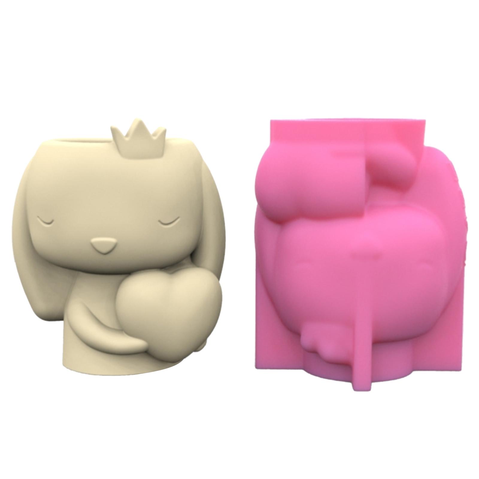 Медведь Кролик Гипсовый цветочный горшок Силиконовая форма Эпоксидная смола Литейная форма Ваза для суккулентов Цементная глиняная форма Подставка для ручек Форма B