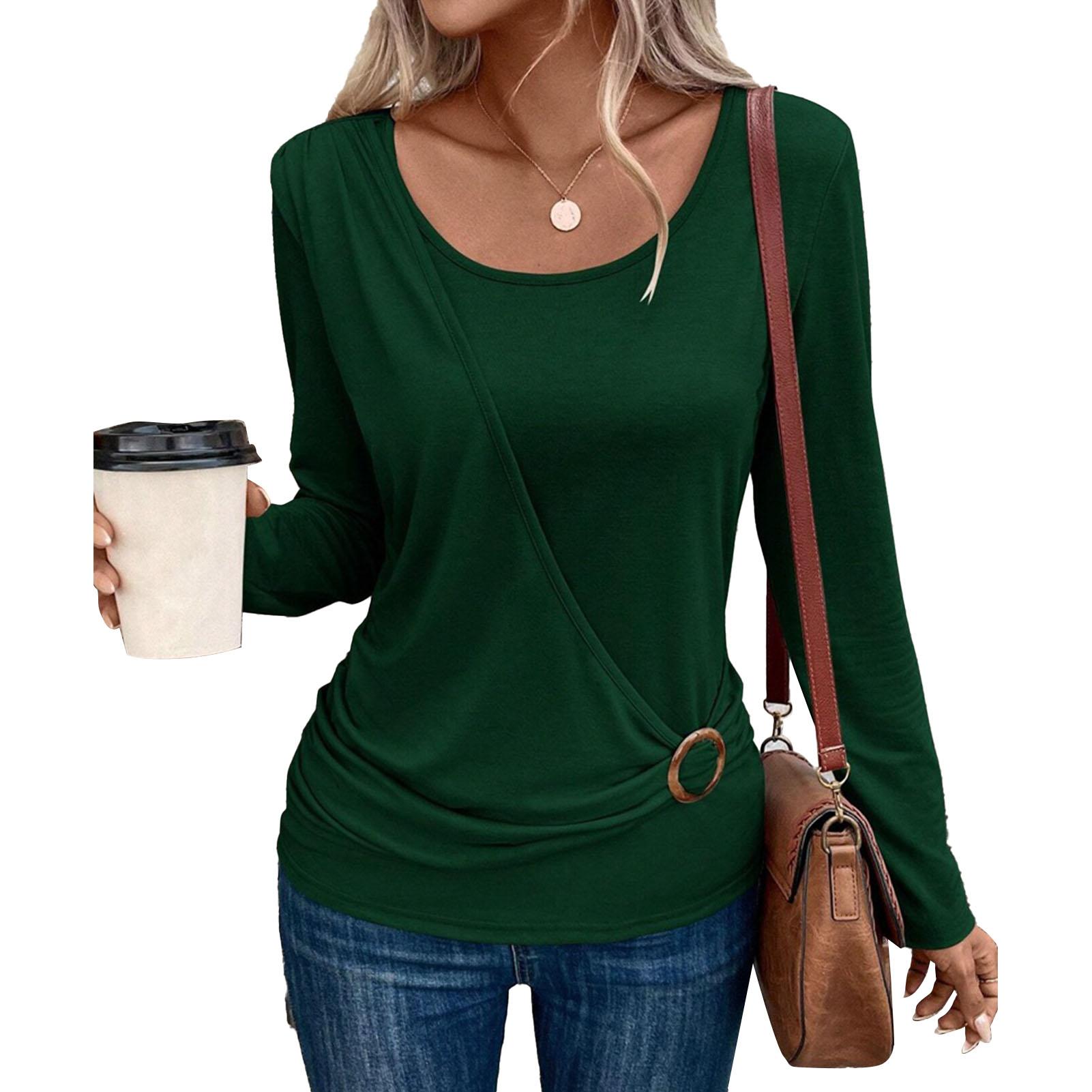 Women Blouse Long Sleeves Crew Neck Buckle Decor Shirred Deisgn Pure Color Women Shirt Pullover for XL темно-зеленого
Women Blouse Long Sleeves Crew Neck Buckle Decor Shirred Deisgn Pure Color Women Shirt Pullover for XL темно-зеленого
