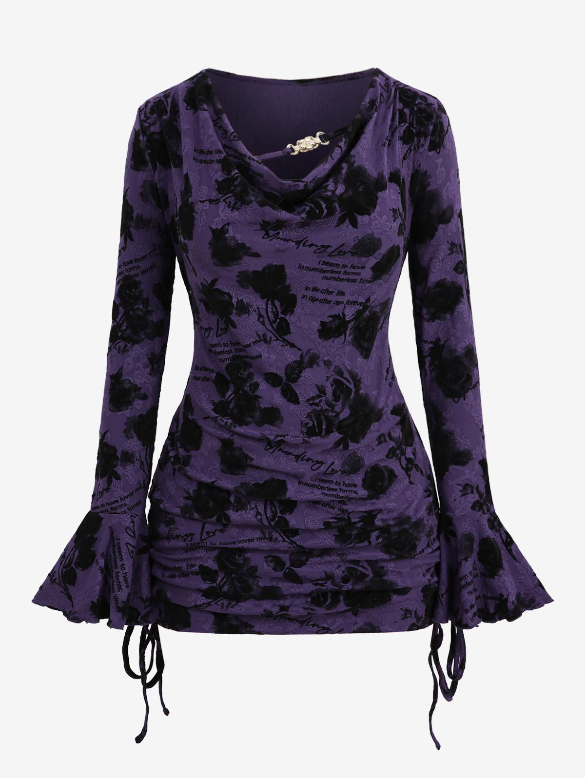 Rosegal Plus Size Cowl Neck Poet Sleeves Rose Flower Letters Flocking Jacquard Embroidered Cinched Chain Top 4XL фіолетовий
Rosegal Plus Size Cowl Neck Poet Sleeves Rose Flower Letters Flocking Jacquard Embroidered Cinched Chain Top 4XL фіолетовий