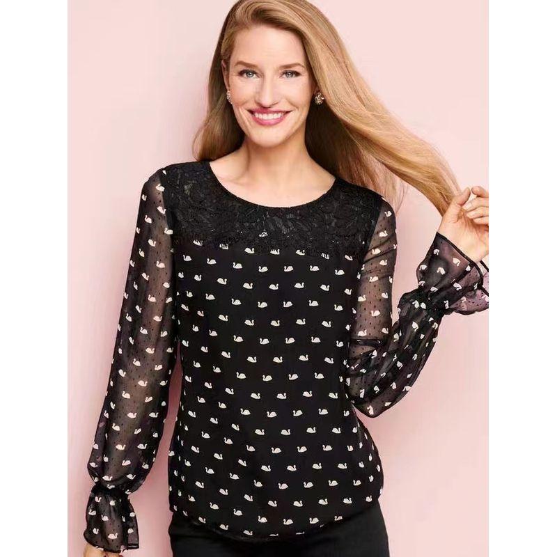 Spring and Summer New Arrival Heavy Weight Recommend Beautiful Swan Polka Dot Jacquard Stitching Lace Fairy Bell Sleeve Shirt Black XS
Spring and Summer New Arrival Heavy Weight Recommend Beautiful Swan Polka Dot Jacquard Stitching Lace Fairy Bell Sleeve Shirt Black XS
