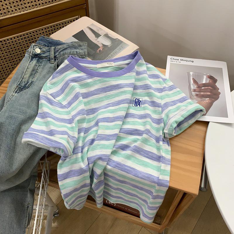 Women s Color-Block Stripe Bamboo Cotton T-Shirt – Summer Thin, Comfortable, Breathable, Loose Fit, Age-Reducing, Versatile Round Neck Short Sleeve One Size
Women s Color-Block Stripe Bamboo Cotton T-Shirt – Summer Thin, Comfortable, Breathable, Loose Fit, Age-Reducing, Versatile Round Neck Short Sleeve One Size