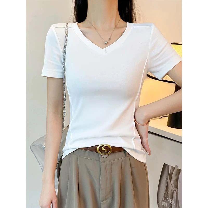 Women s Petite V-neck Shoulder Slimming White T-shirt - Summer Short Sleeve Top S
Women s Petite V-neck Shoulder Slimming White T-shirt - Summer Short Sleeve Top S