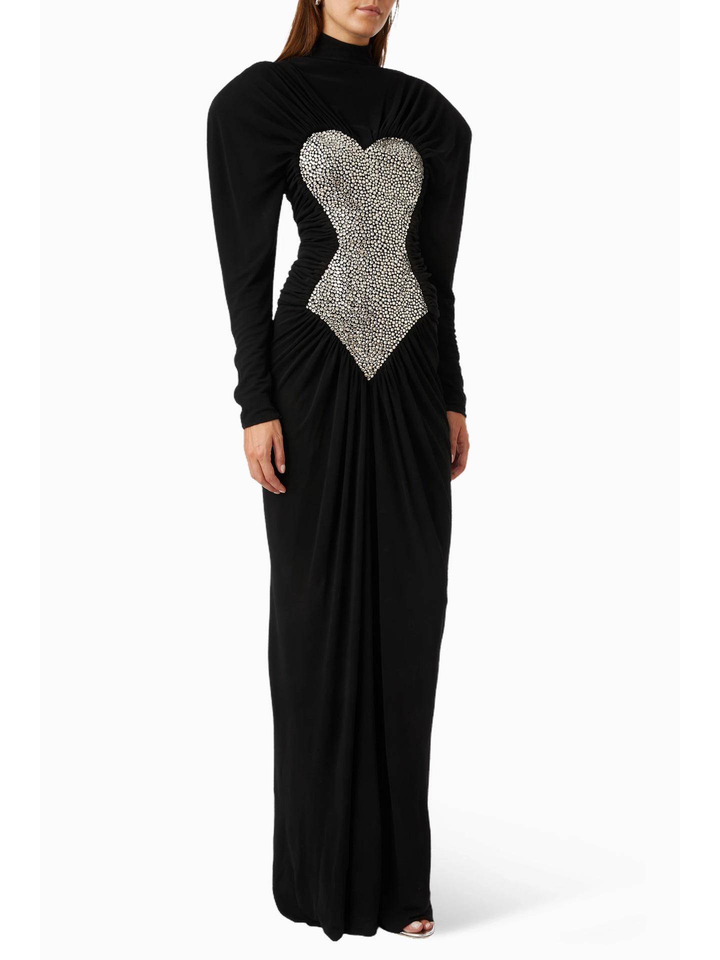 Available Now | Luxury Black Heart-Shaped Diamond Bodycon Dress with High Neck and Padded Shoulders Small чёрный
Available Now | Luxury Black Heart-Shaped Diamond Bodycon Dress with High Neck and Padded Shoulders Small чёрный