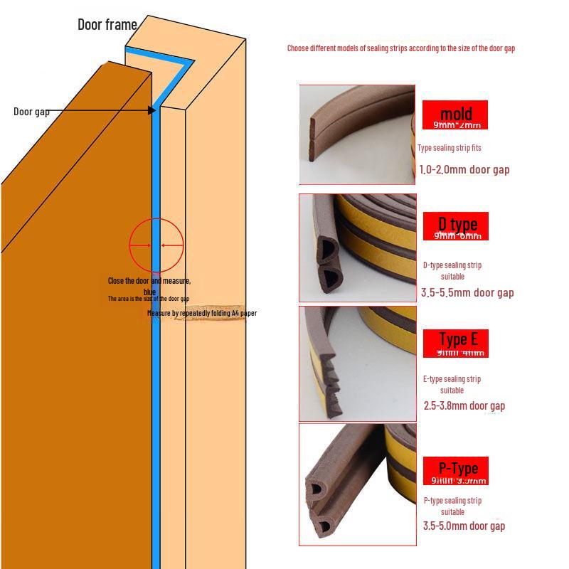 Self-Adhesive Door and Window Sealing Strips - Soundproof, Anti-Theft, Windproof, and Anti-Collision Protection E Type 9x4 Brown
Self-Adhesive Door and Window Sealing Strips - Soundproof, Anti-Theft, Windproof, and Anti-Collision Protection E Type 9x4 Brown