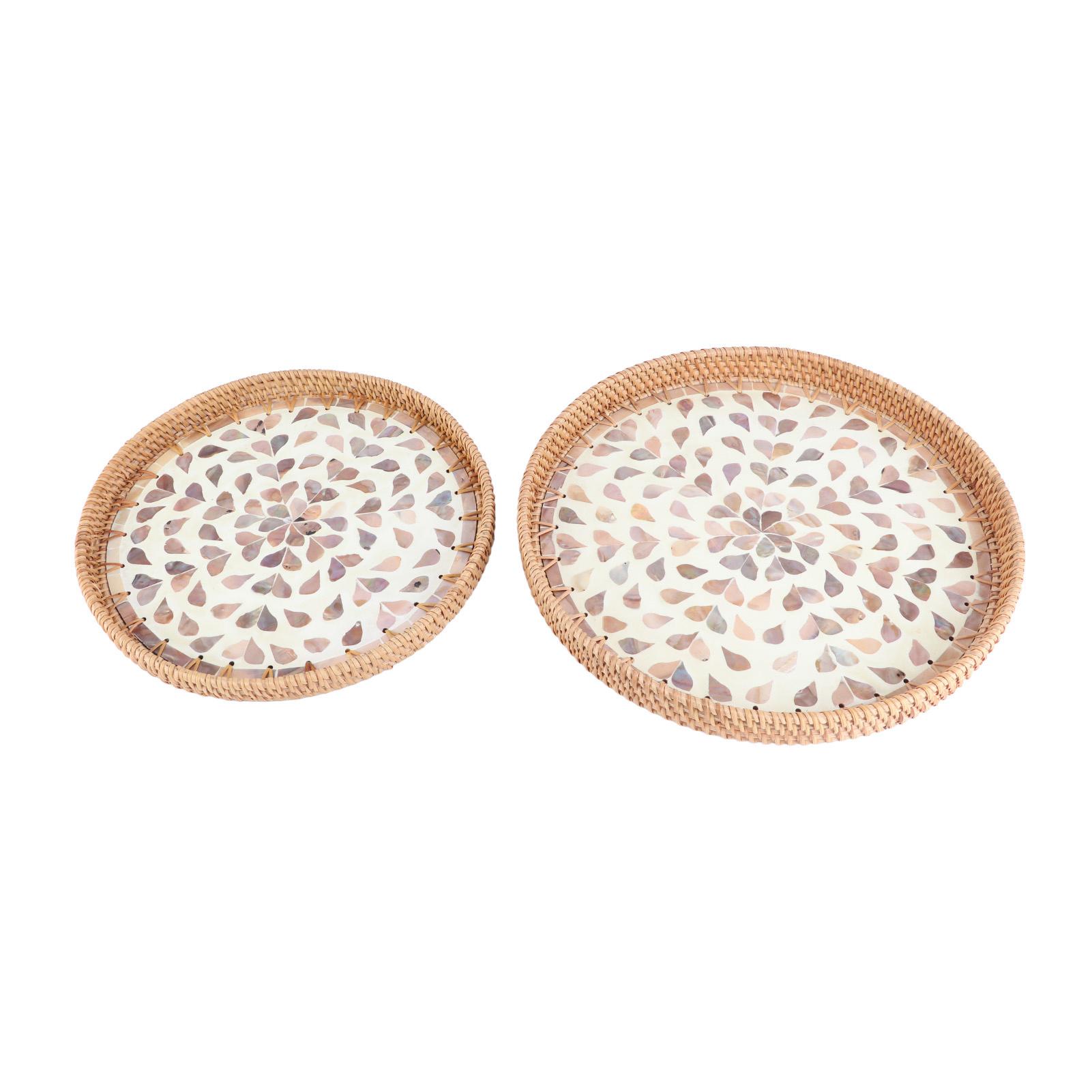 2pcs Handmade Rattan Tray Colorful Shell Fruit Plate Household Coffee Table Storage Tray Bread
2pcs Handmade Rattan Tray Colorful Shell Fruit Plate Household Coffee Table Storage Tray Bread