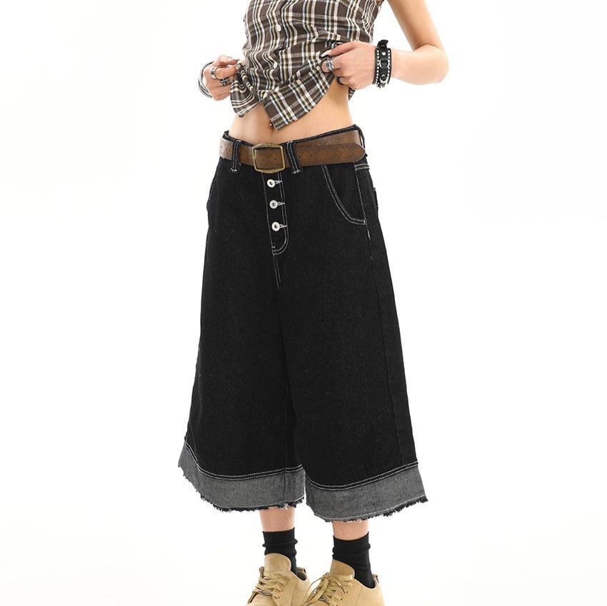 Unisex American Retro Black Contrast Stitch Raw Hem Wide-Leg Cropped Jeans - Summer Trendy and High-End 2XL: Height 155-165CM (133-145 lbs)
Unisex American Retro Black Contrast Stitch Raw Hem Wide-Leg Cropped Jeans - Summer Trendy and High-End 2XL: Height 155-165CM (133-145 lbs)