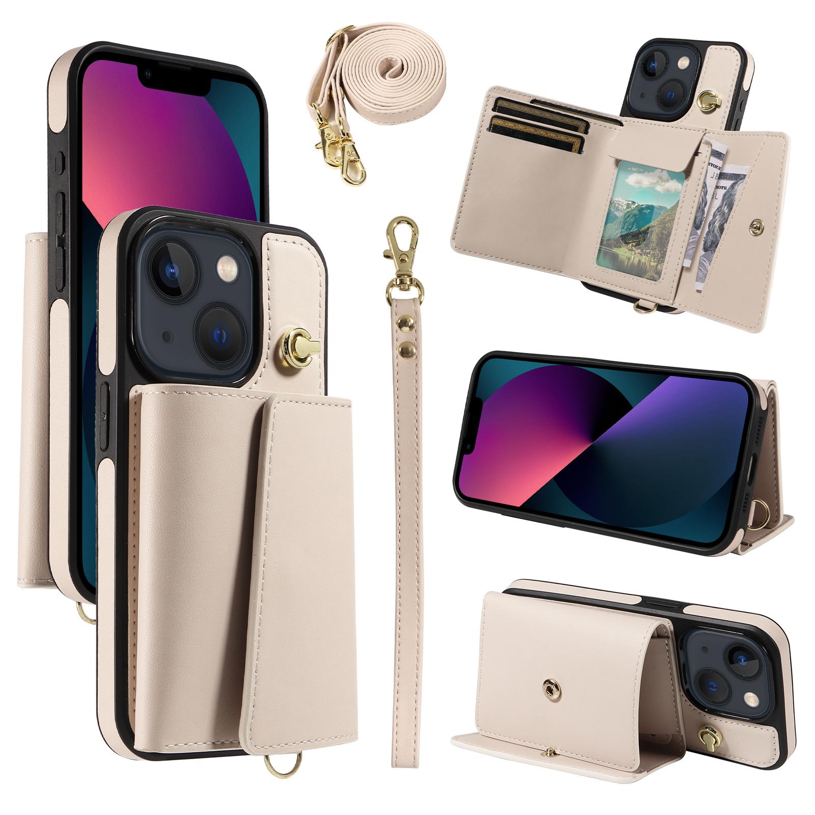 For iPhone 14/13 Crossbody Phone Case Card Holder Kickstand Leather Coated TPU Mobile Cover Beige
For iPhone 14/13 Crossbody Phone Case Card Holder Kickstand Leather Coated TPU Mobile Cover Beige
