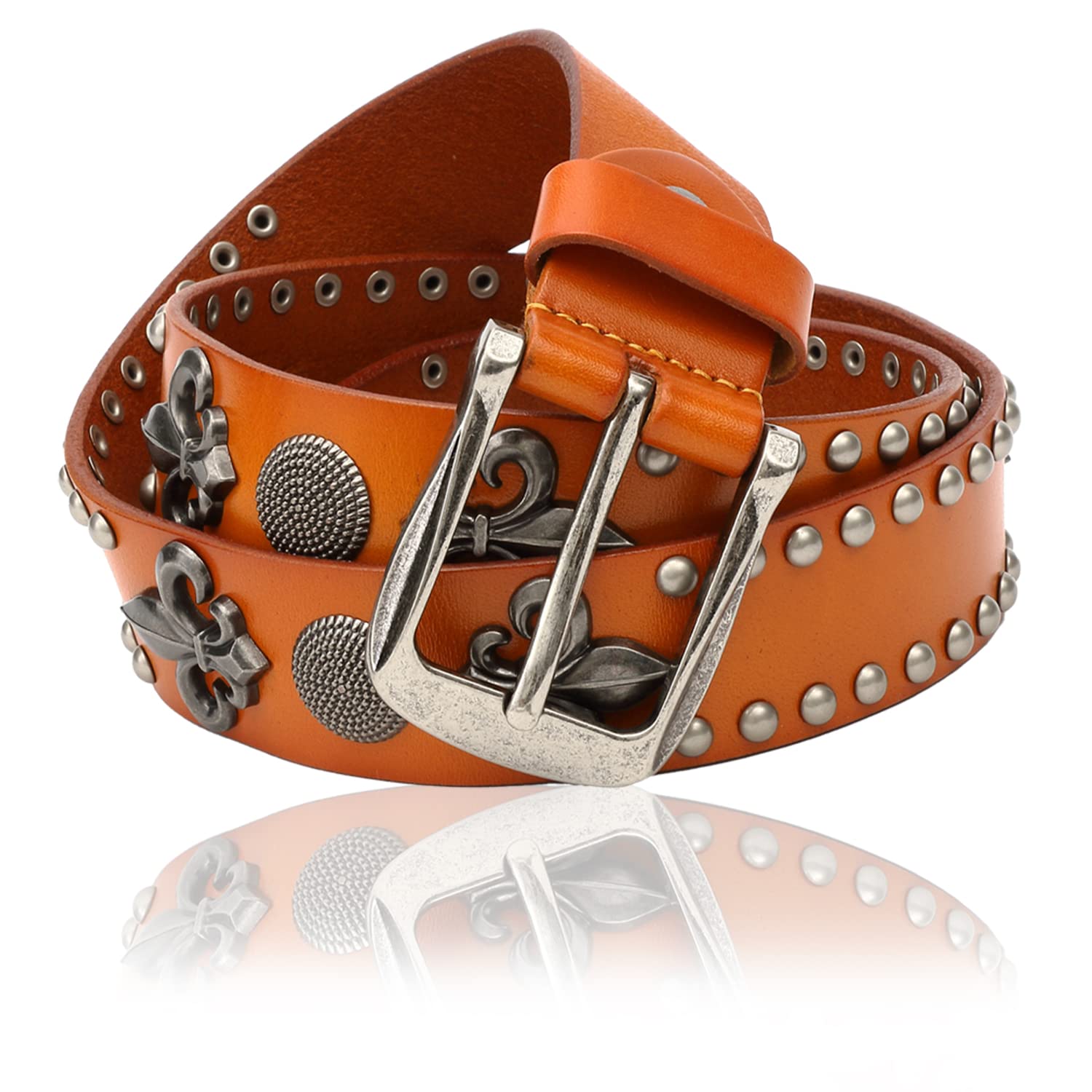 Кожаный ремень с заклепками Laquest с античным кончо и рельефом в виде лилии, мужской (коричневый)
Кожаный ремень с заклепками Laquest с античным кончо и рельефом в виде лилии, мужской (коричневый)