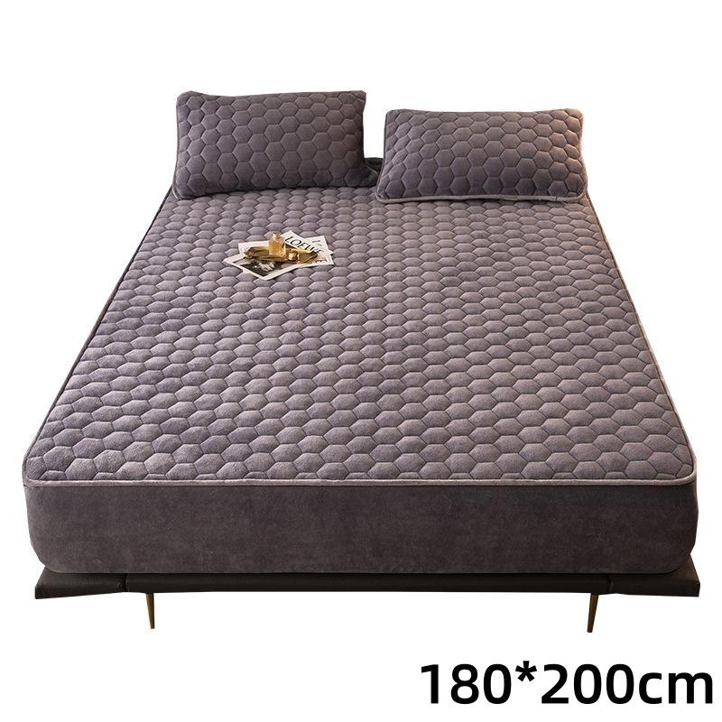 Толстая стеганая простыня на резинке Зимняя теплая наматрасник Нескользящая Полностью облегающая защита для кровати Комплект постельного белья 180*200cm серый